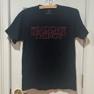Black 'Swimmer Things' Graphic T-Shirt, Size Medium